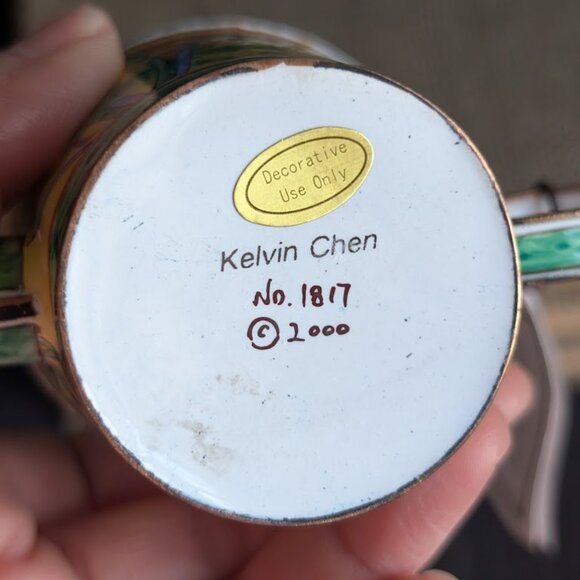 Kelvin Chen Jumping Frogs on Pond Enameled Miniature Teapot with Hinged Lid - Picture 8 of 10